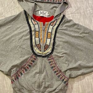 VaVa by Joy Han Embroidered Zip Up Hoodie XS – Gray Boho Festival Y2K Revival